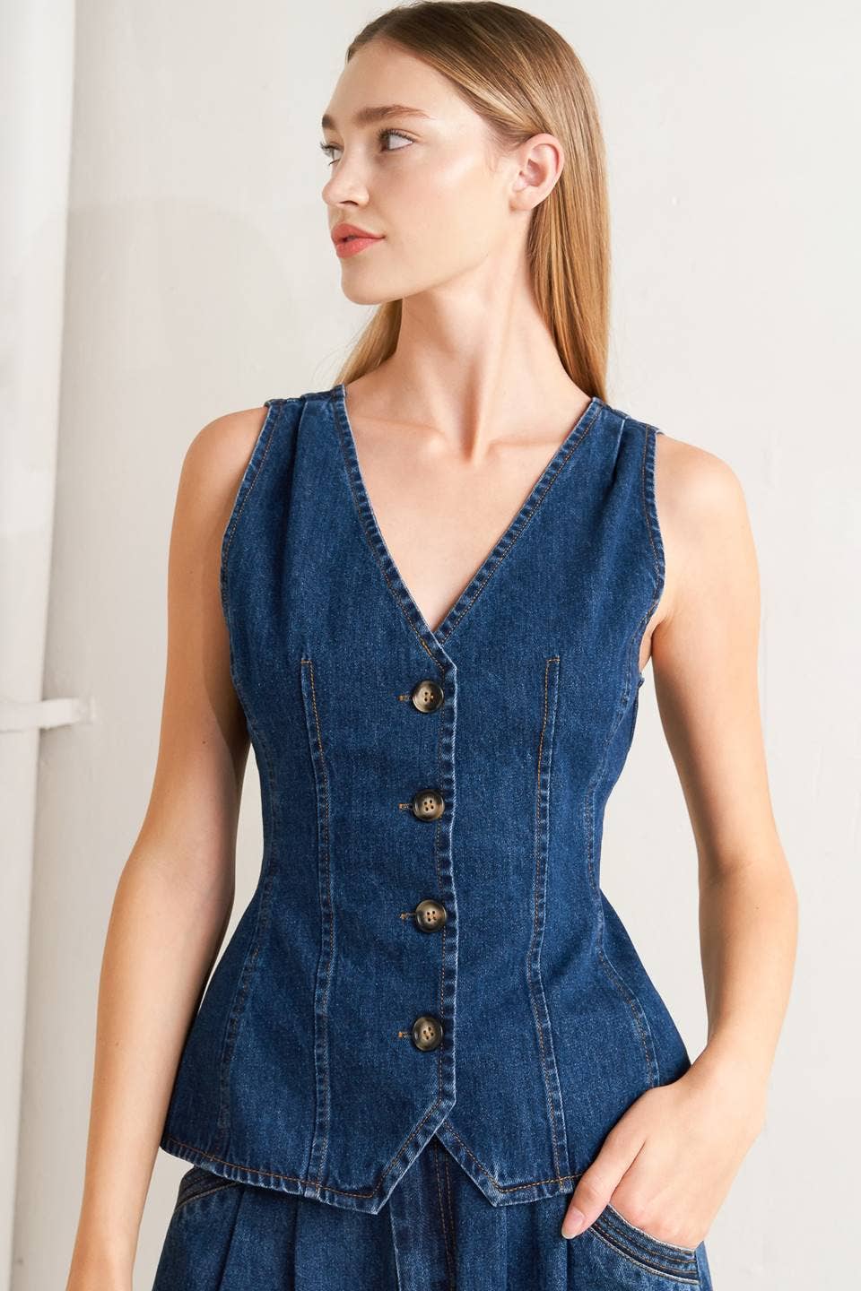 Ashley V-Neckline Denim Vest