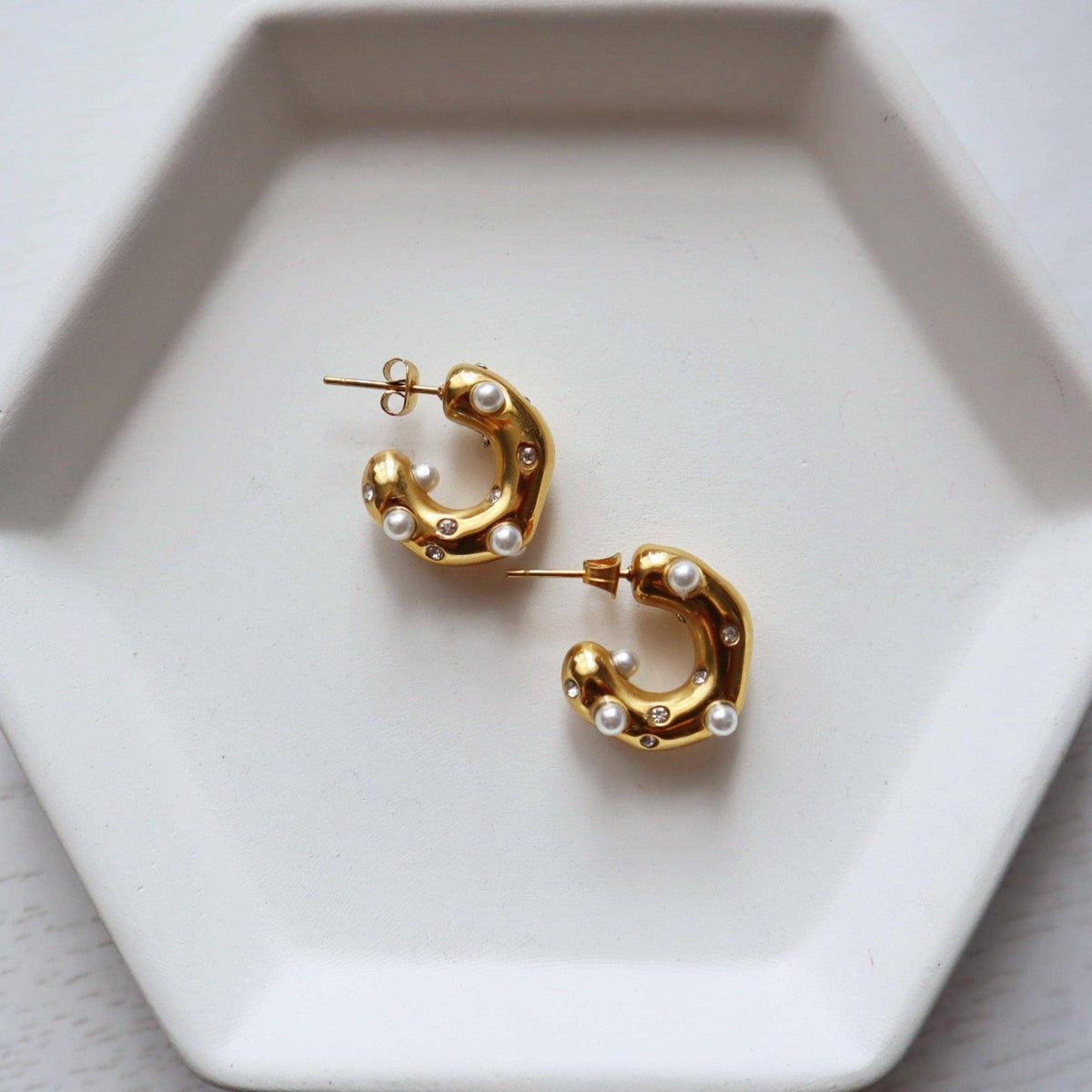 Pearls and CZ Chunky Hoops