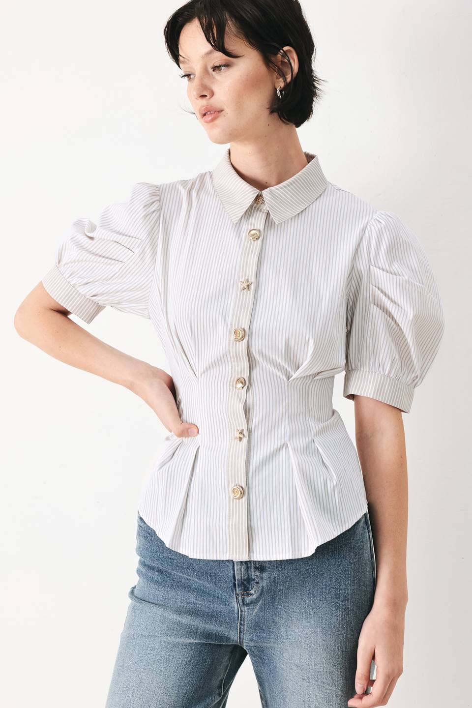 Erica Puff Sleeve Striped Woven Top