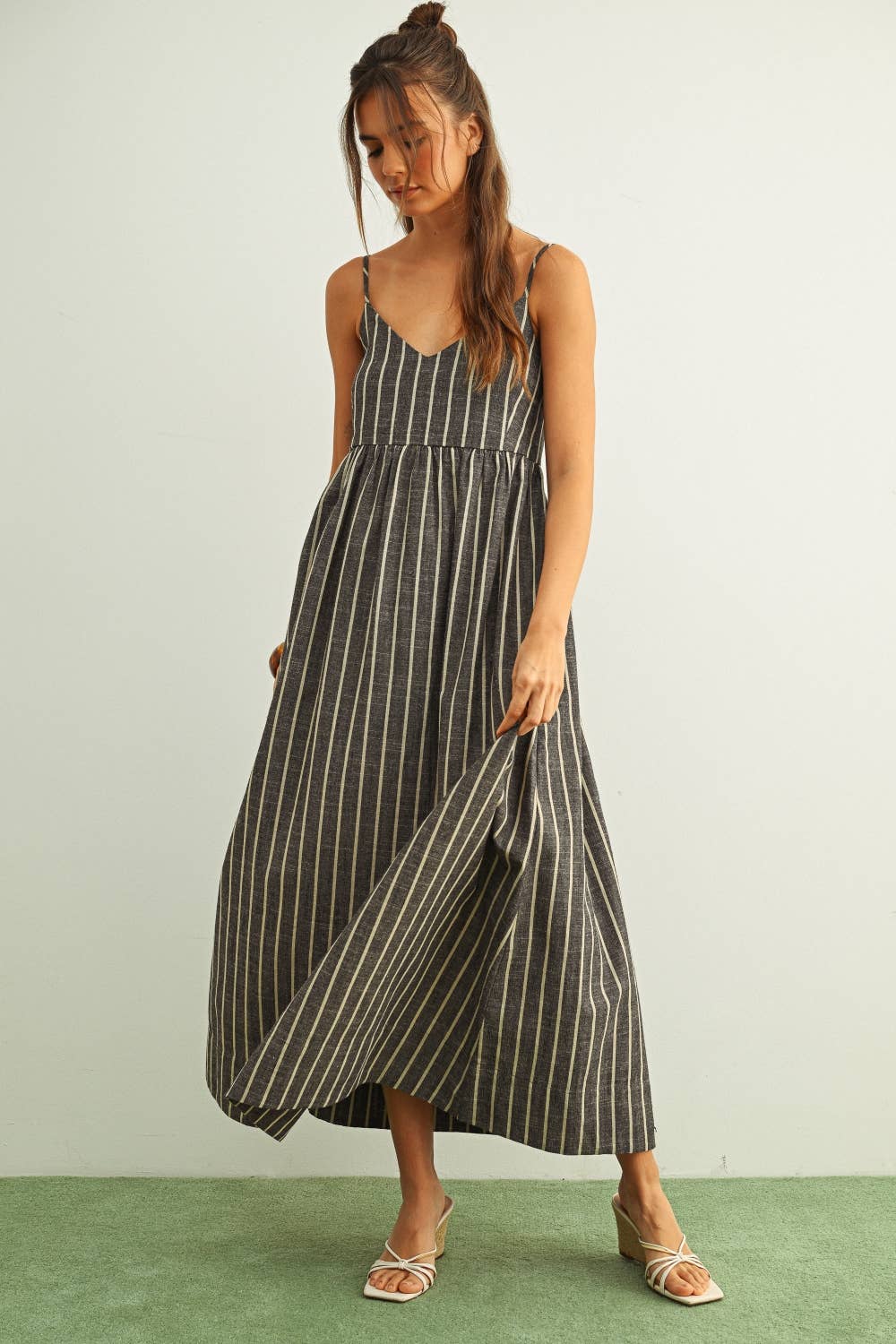 Anna Stripe Pattern Long Dress S