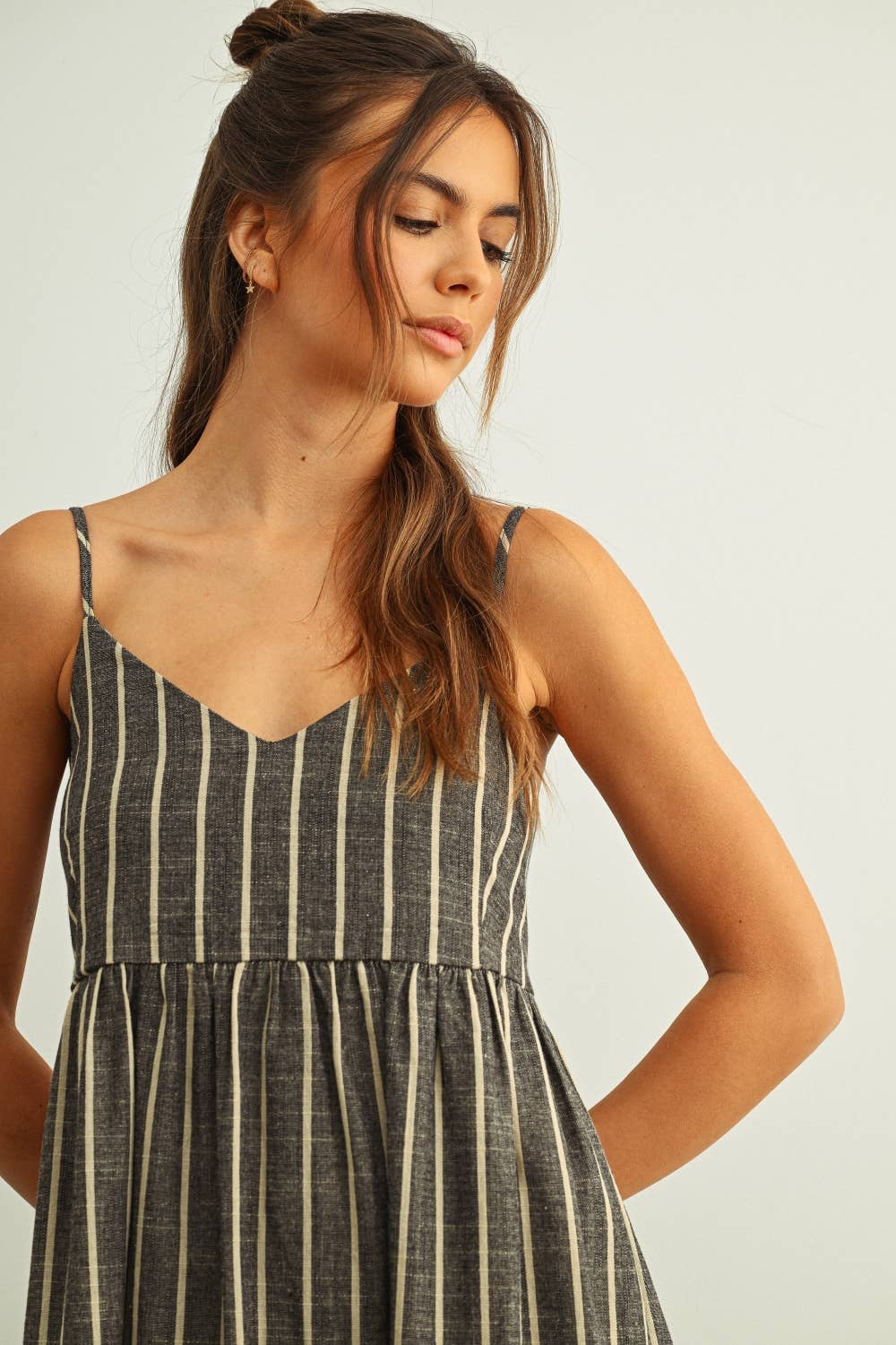 Anna Stripe Pattern Long Dress S