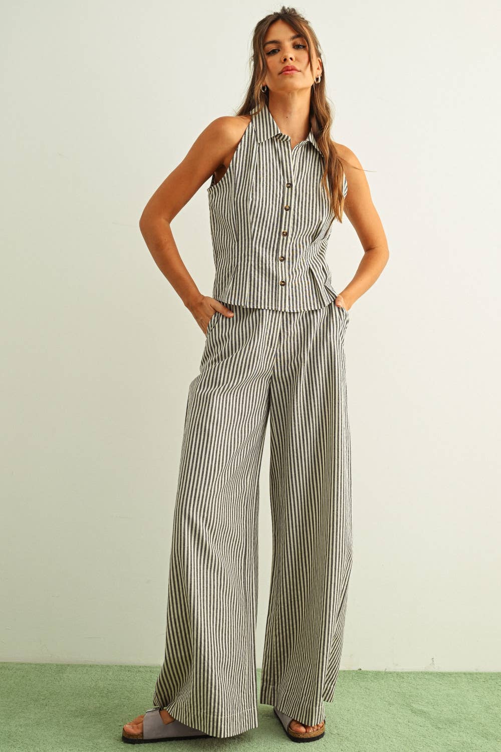 Naya Striped Pattern Collared Blouse