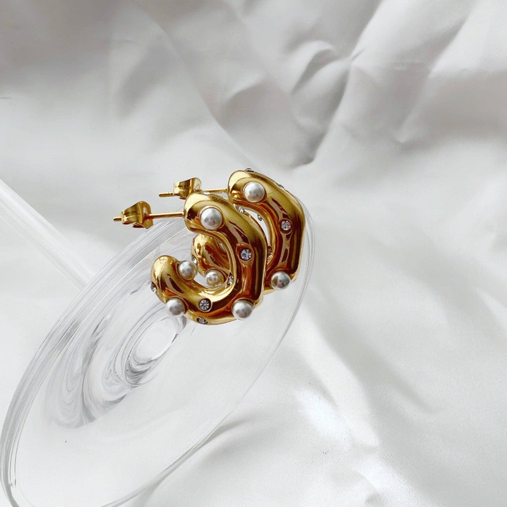 Pearls and CZ Chunky Hoops