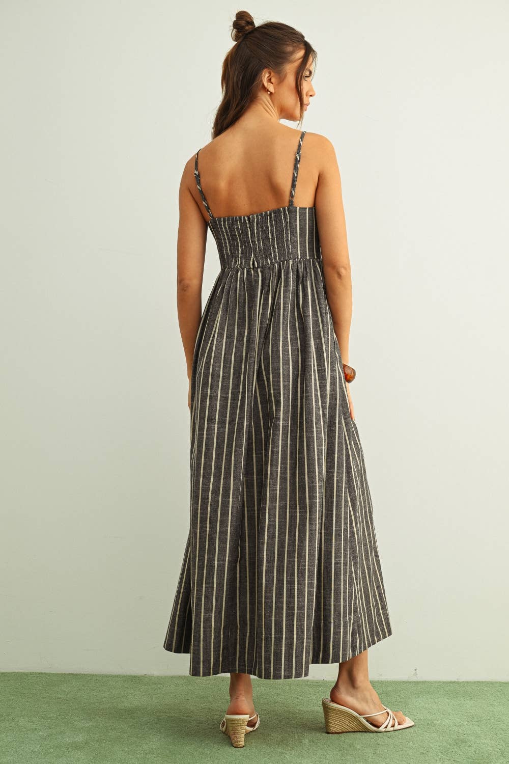 Anna Stripe Pattern Long Dress S
