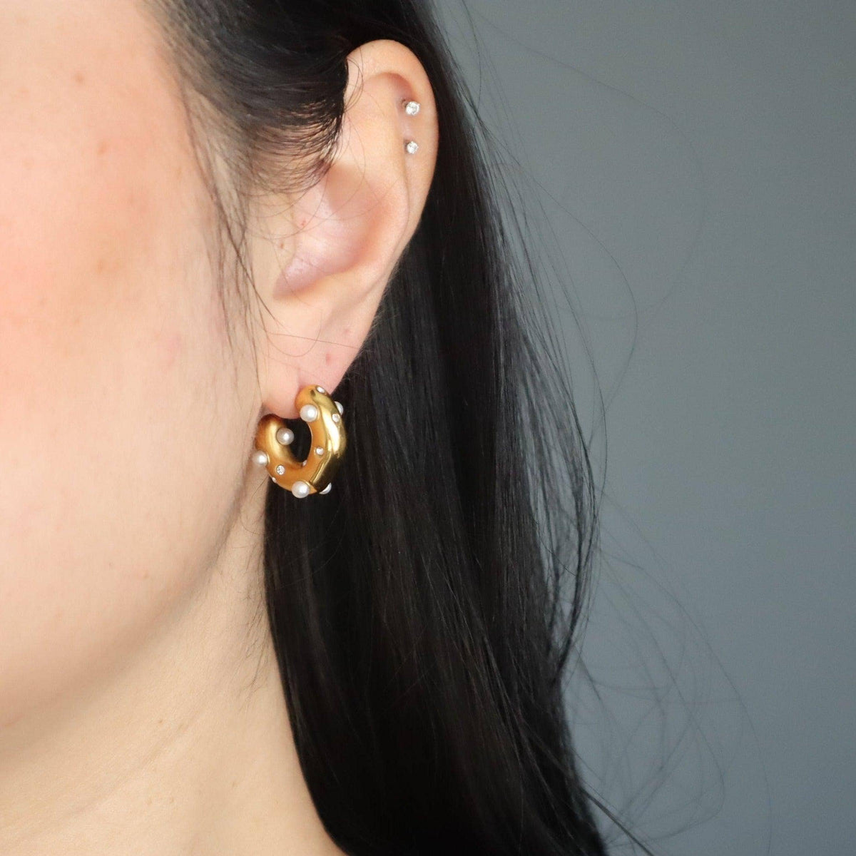 Pearls and CZ Chunky Hoops