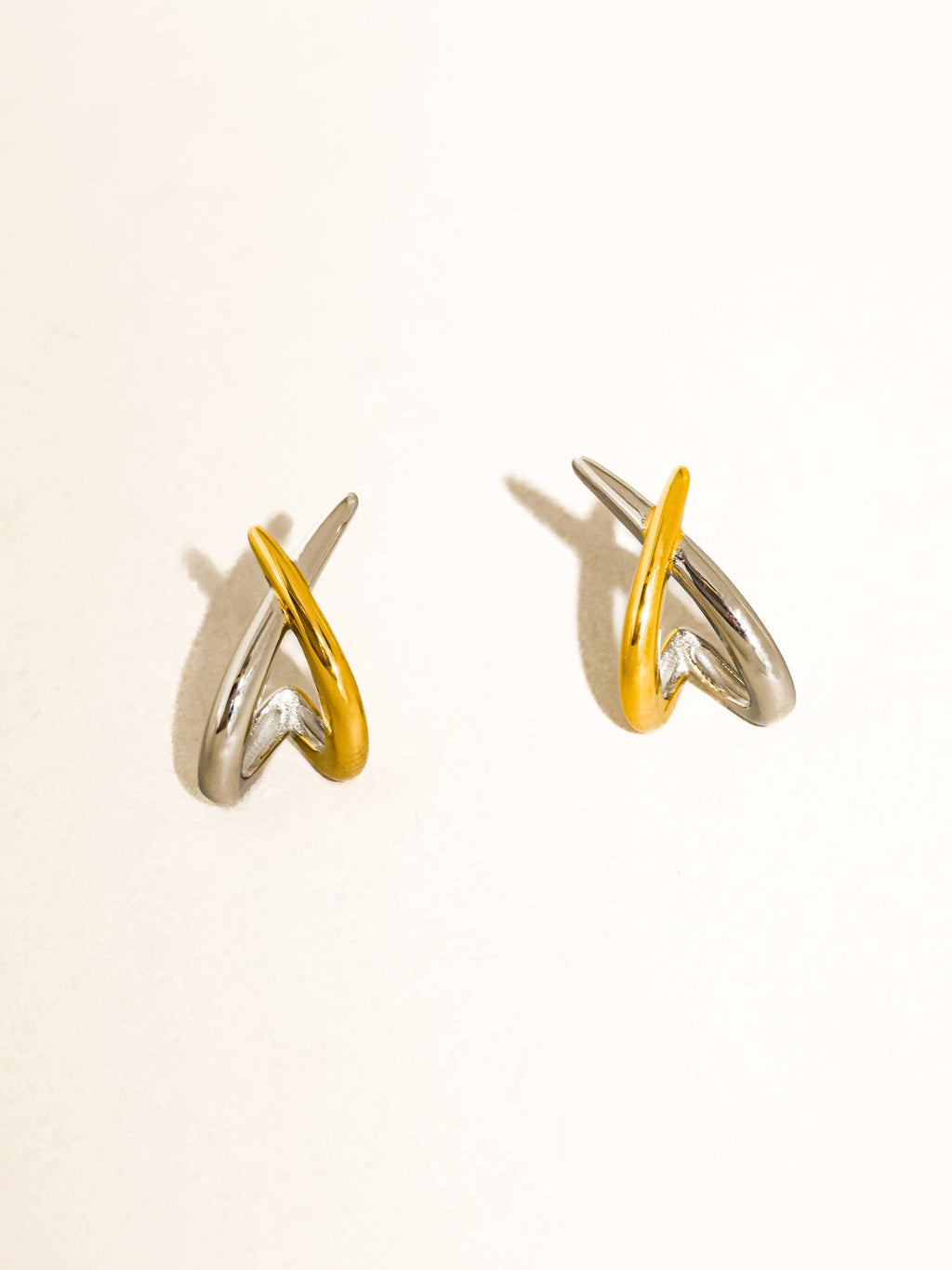Staven Non-Tarnish Two Tone Crossover Earrings