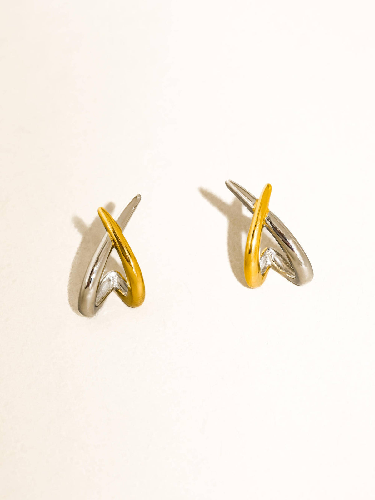 Staven Non-Tarnish Two Tone Crossover Earrings