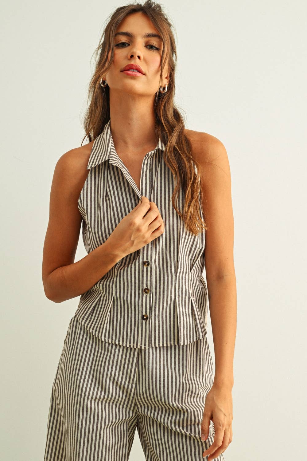 Naya Striped Pattern Collared Blouse