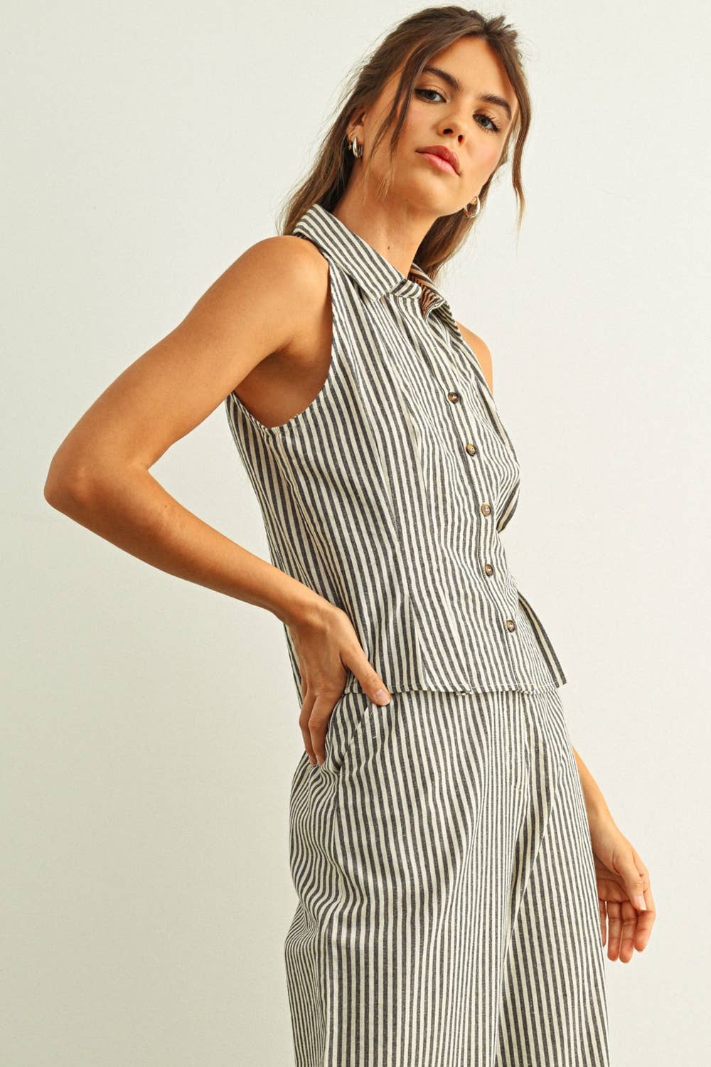 Naya Striped Pattern Collared Blouse