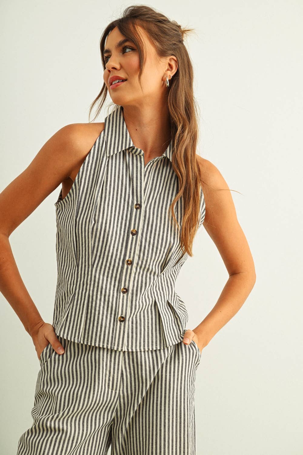 Naya Striped Pattern Collared Blouse