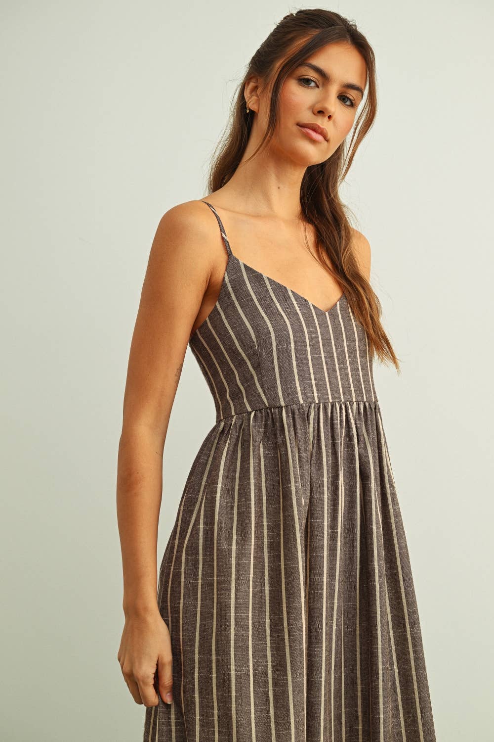 Anna Stripe Pattern Long Dress S