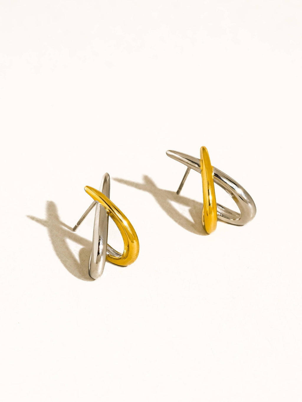Staven Non-Tarnish Two Tone Crossover Earrings
