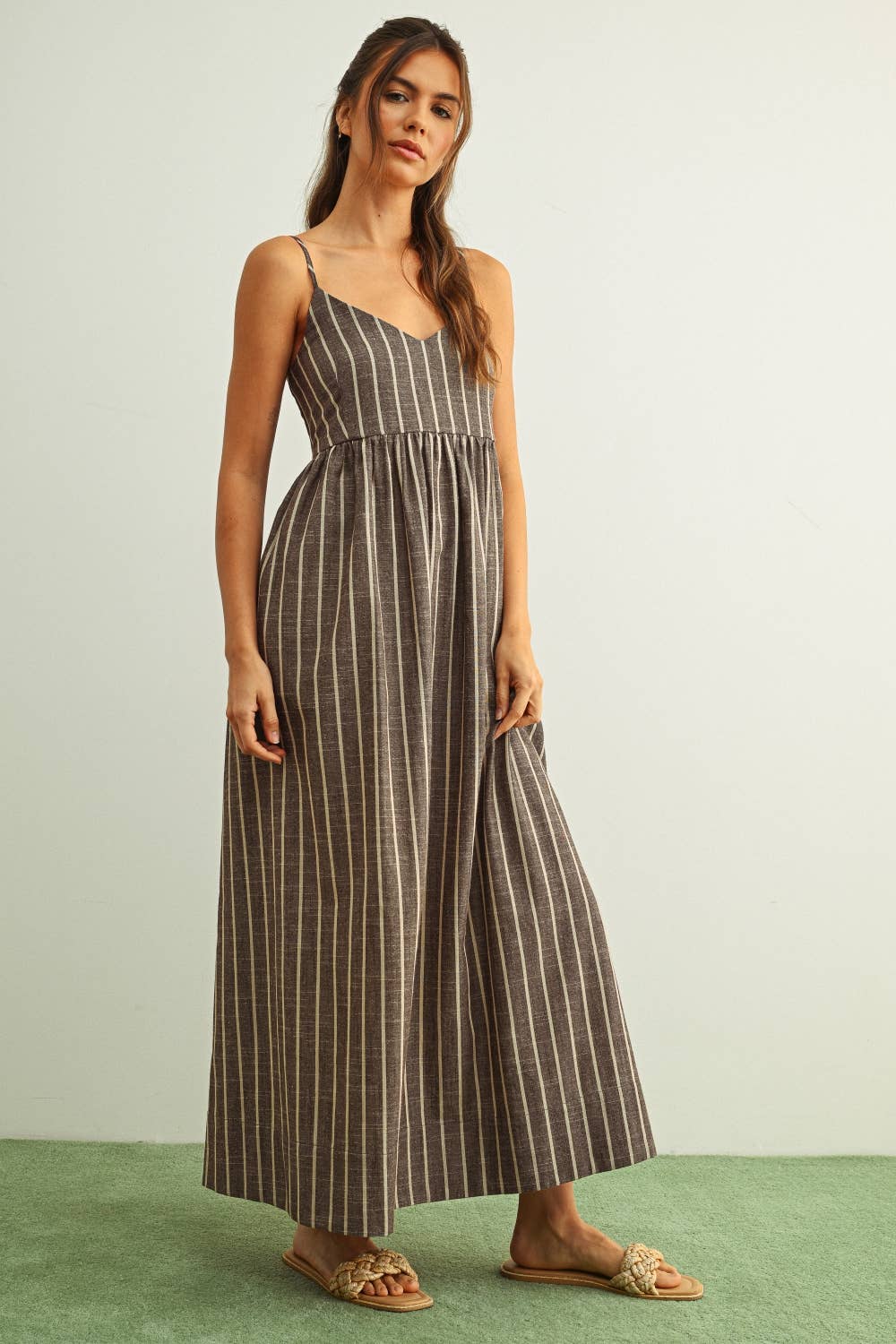 Anna Stripe Pattern Long Dress S
