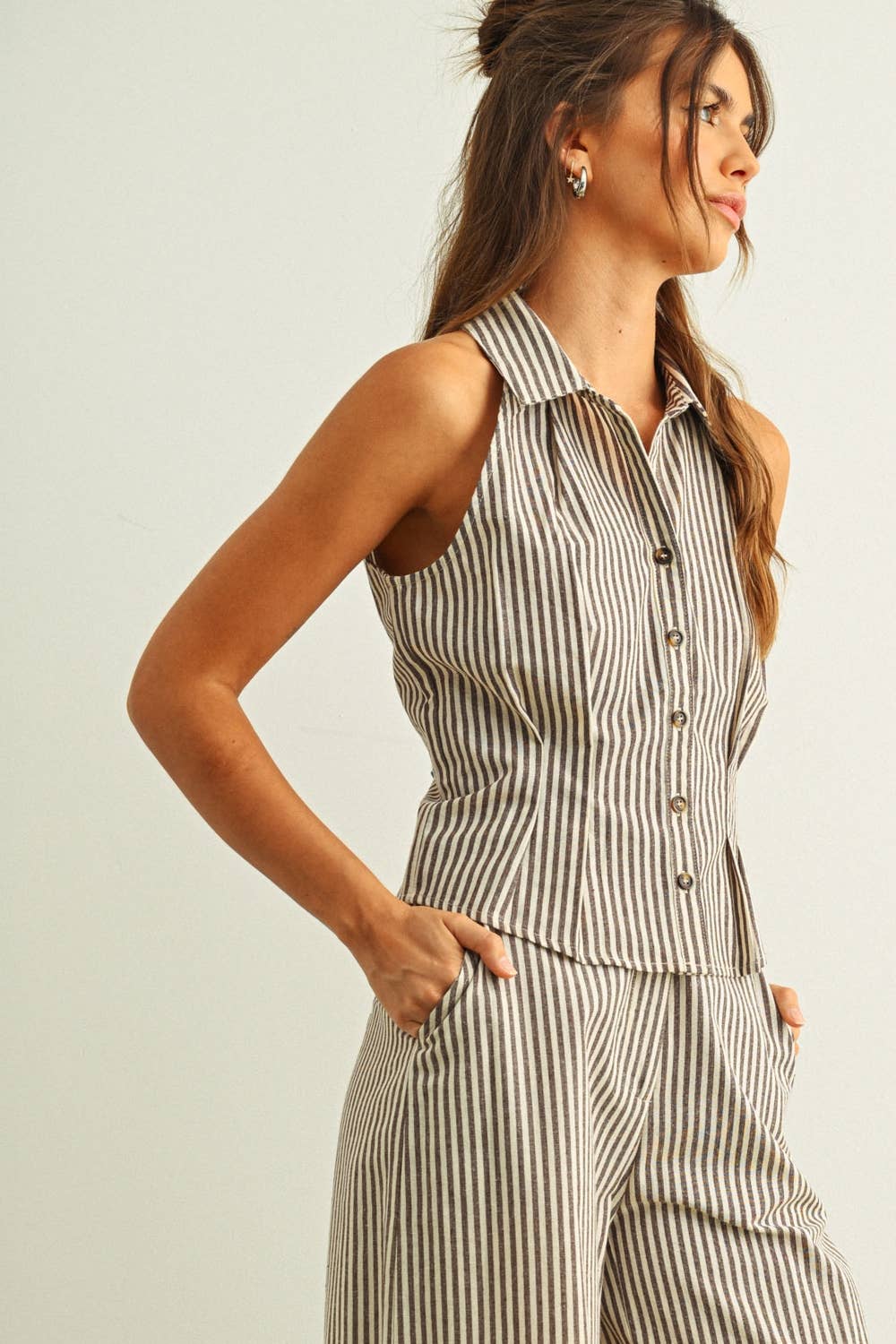 Naya Striped Pattern Collared Blouse