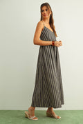 Anna Stripe Pattern Long Dress S