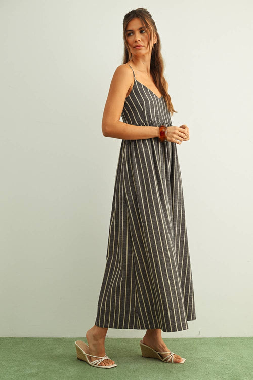Anna Stripe Pattern Long Dress S