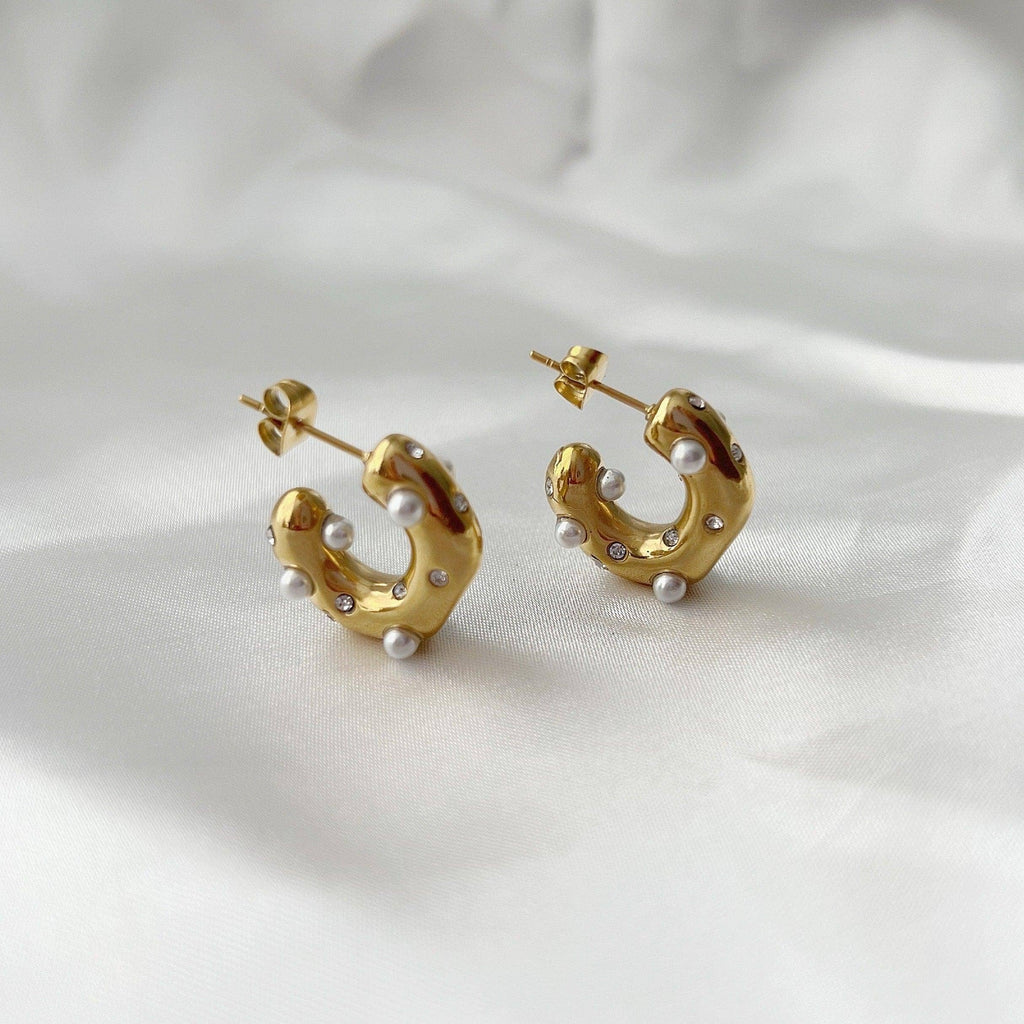 Pearls and CZ Chunky Hoops