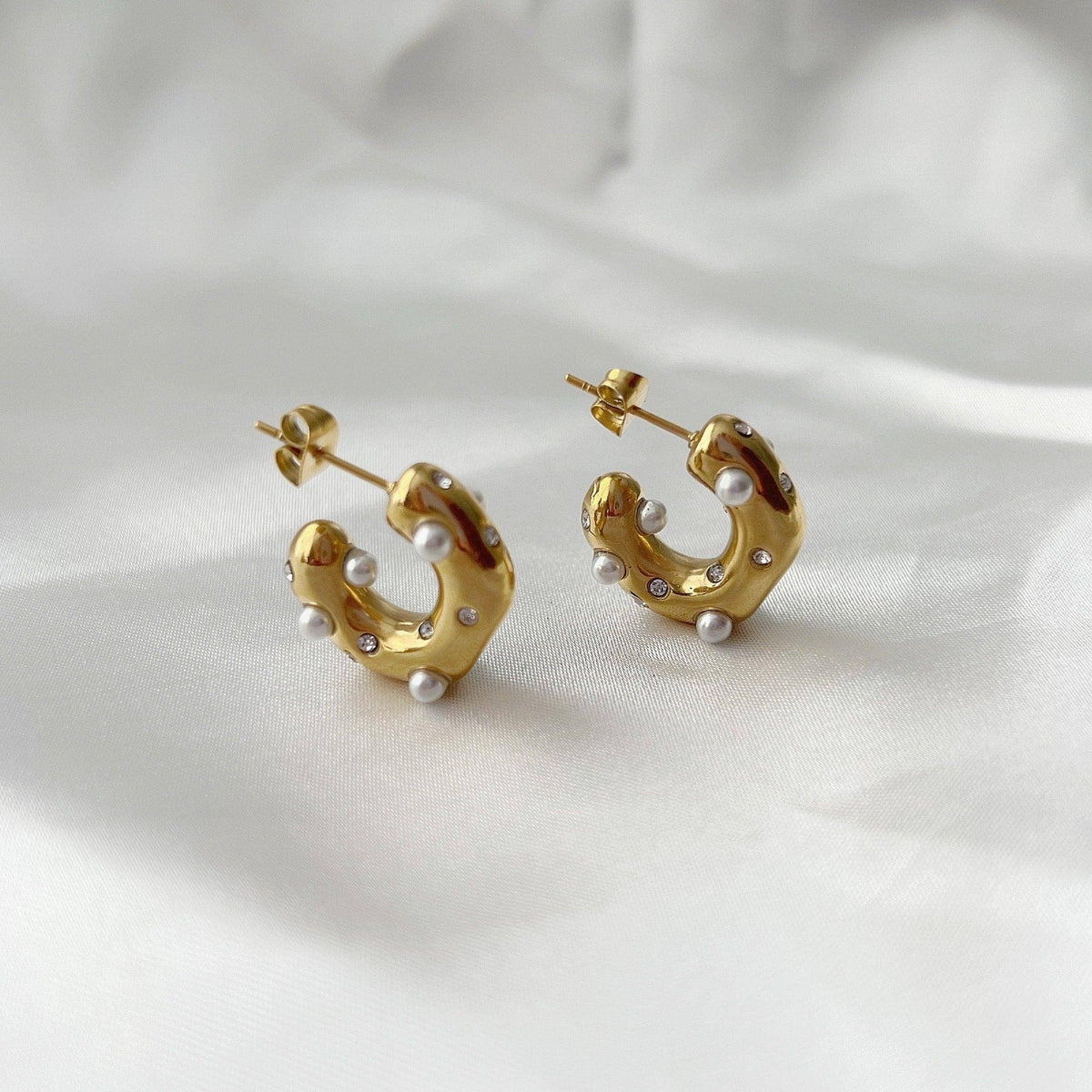 Pearls and CZ Chunky Hoops