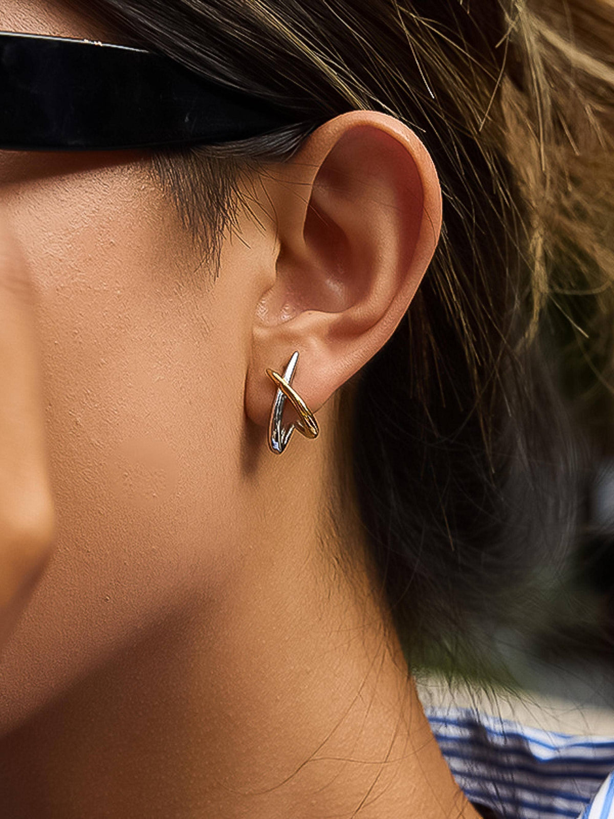 Staven Non-Tarnish Two Tone Crossover Earrings