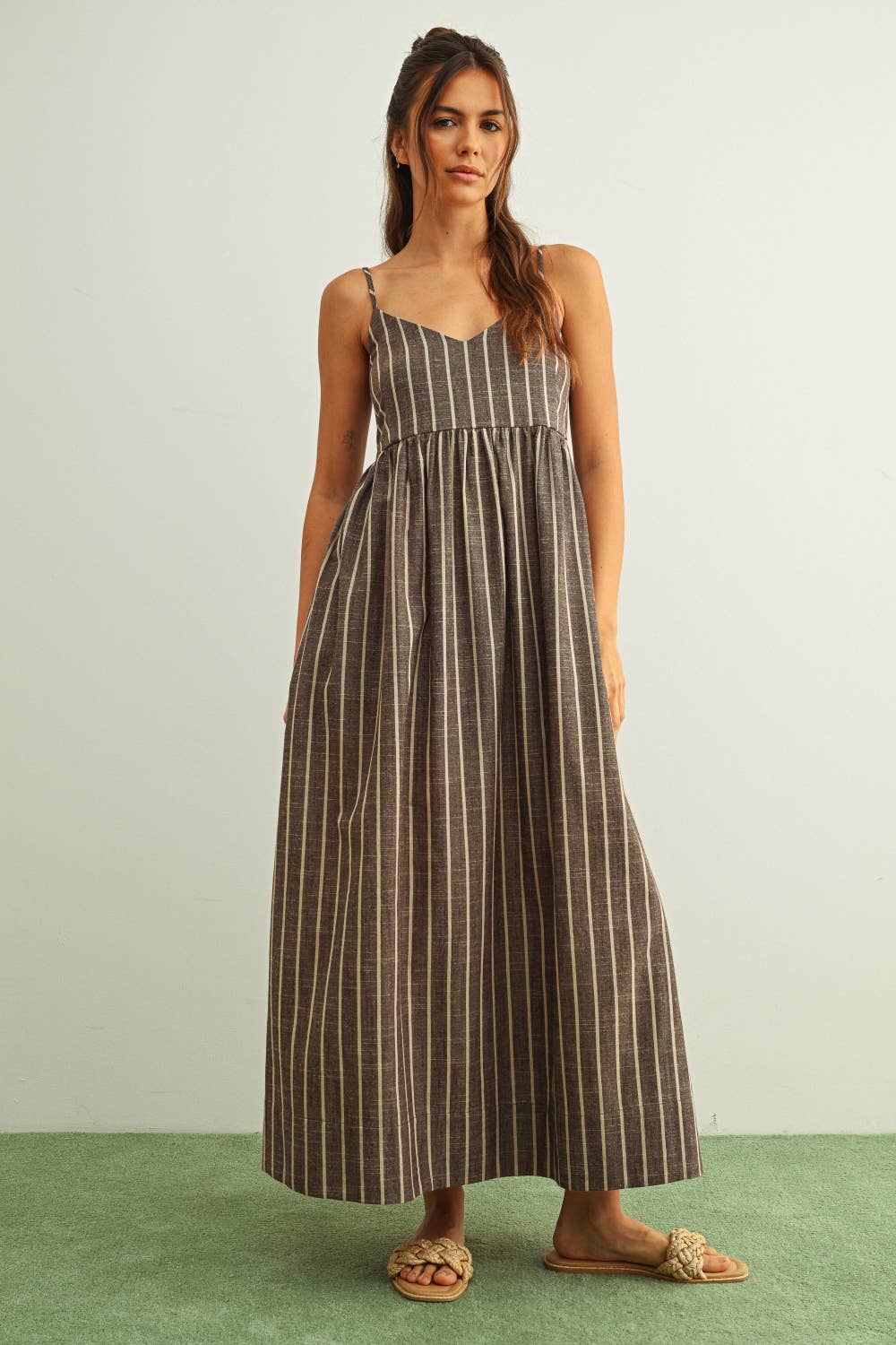 Anna Stripe Pattern Long Dress S